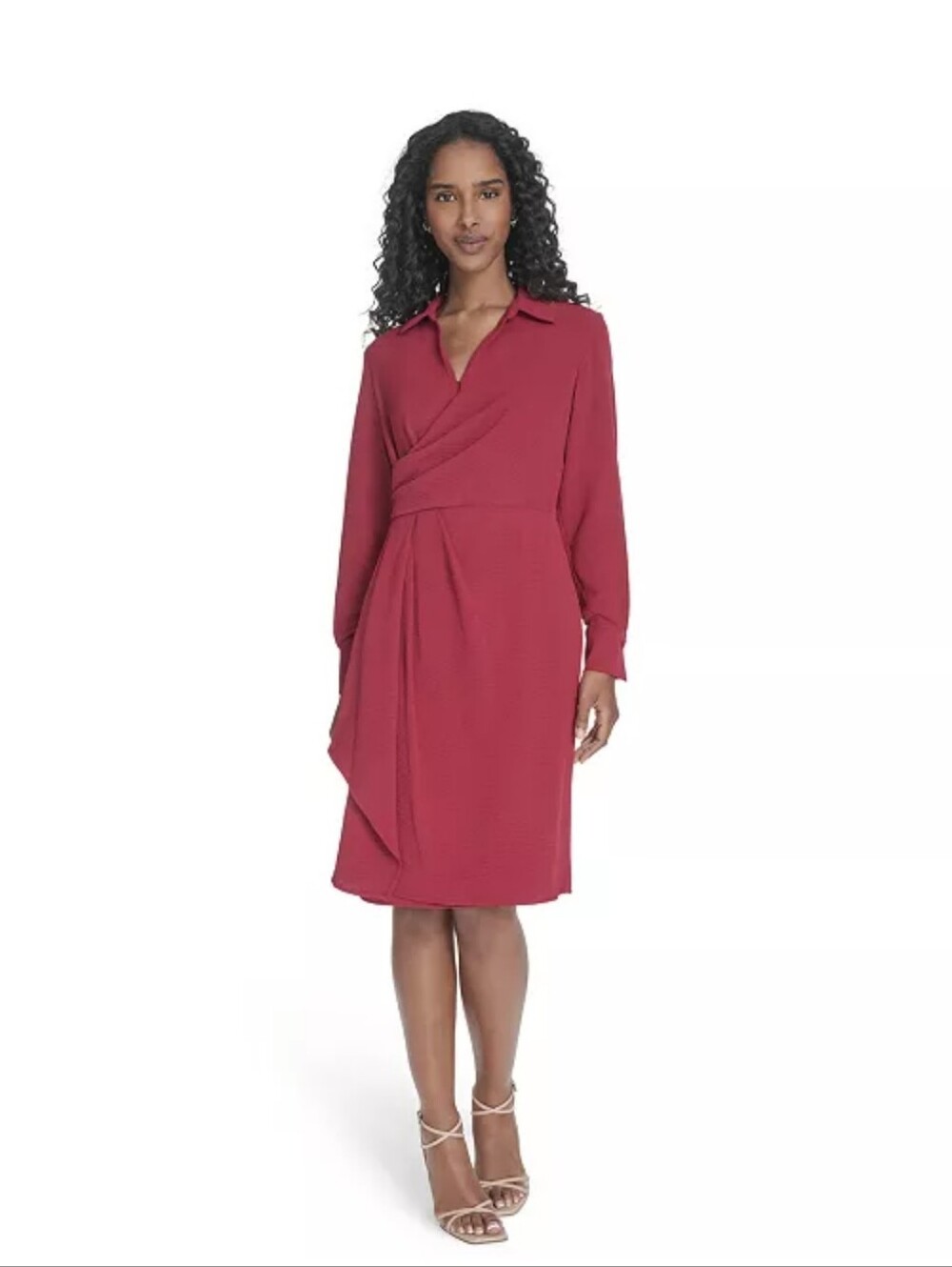 Calvin Klein NWT Size 4 Raspberry Pink Wrap Drape Long Sleeve Dress $134